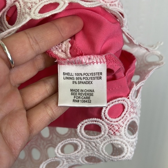 ModCloth - Fluent In Finesse Red & Pink White Eyelet Overlay Shift Dress Size XS - Picture 10 of 12